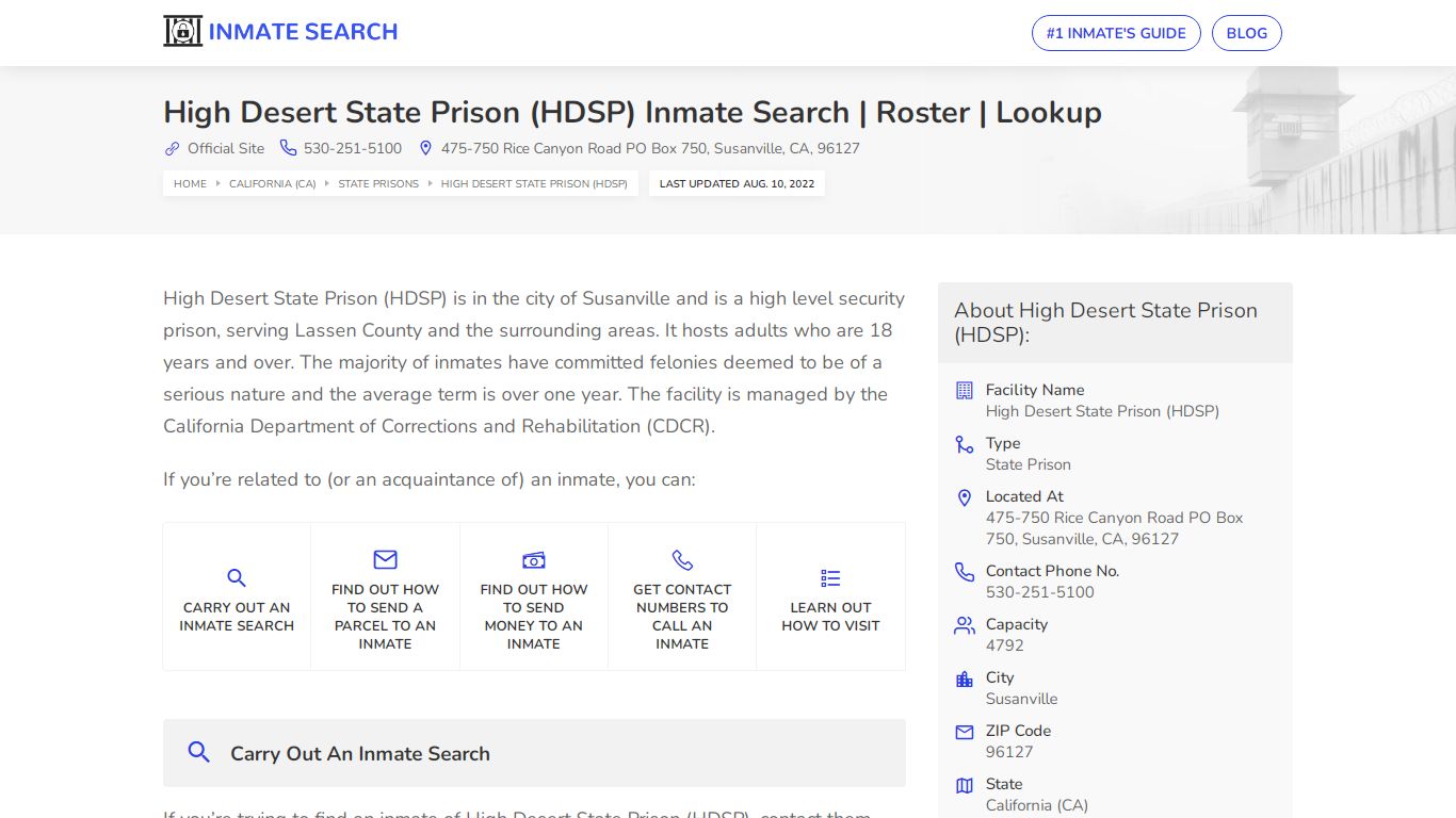 High Desert State Prison (HDSP) Inmate Search | Roster ...